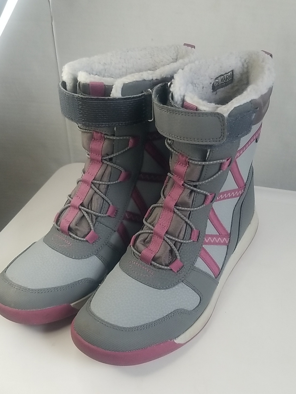 UGG Gray and Pink Insulated Winter Boots with Shearling Collar
